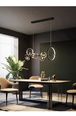 Lineares modernes hängendes Licht G9 für Esszimmer-Küchen-Klarglas-schwarzes Metall