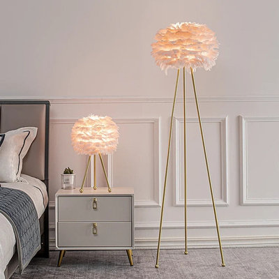 Metallstativ-Stehlampe-Feder-Rosa-Dekoration des Wohnzimmer-Schlafzimmer-E26