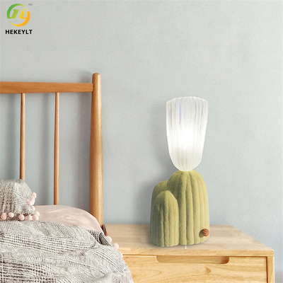Blumen-Harz-und Glasgrün des Kaktus-G9 und Grey Finish Table Lamp For-Schlafzimmer
