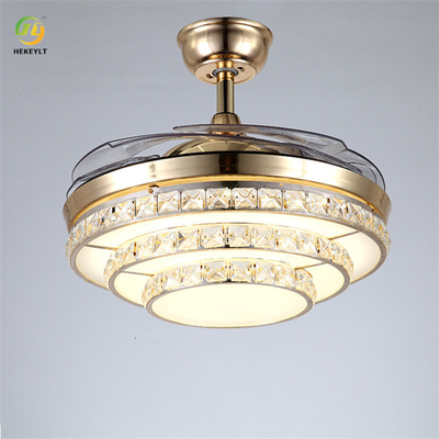Fan-Licht LED Crystal And Metal Gold Ceiling mit Fernsteuerungs4 Blättern 72W 42 Zoll