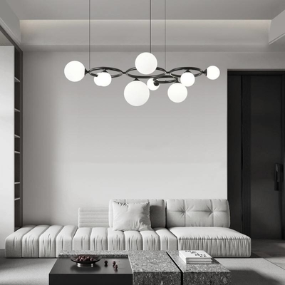 Moderne Luxus einfache Glaskugel Ring Kronleuchter LED Schlafzimmer Kupfer Wohnzimmer Dekorativ Anhänger