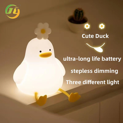 Kawaii Schlafzimmer Dekor Timer Baby Nachtlicht USB Wiederaufladbare niedliche Ente Lampe Silicone Dimmable Flower Ente Nachtlicht
