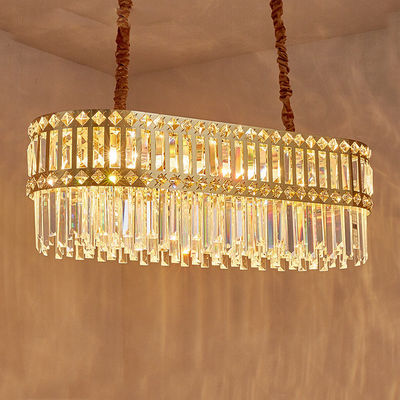 Moderner K9 freier Raum Crystal Bar Rectangle Raindrop Chandelier, der LED-Decken-Leuchte-Anhänger für Esszimmer beleuchtet