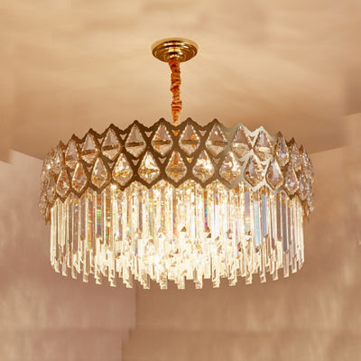 Moderner Eleganz-Regentropfen-doppelte luxuriöse hängende Beleuchtung K9 Crystal Chandelier Fixture Empire Style Chrome End